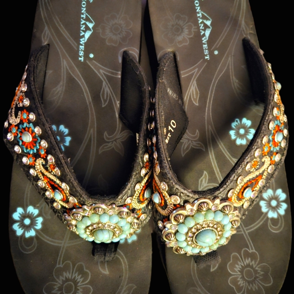 Montana West Rhinestone Embellished Flip Flops